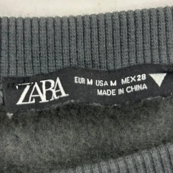 Zara Cropped Sweatshirt Medium Balloon Sleeve Elastic Hem Minimalist Athleisure - Picture 8 of 8